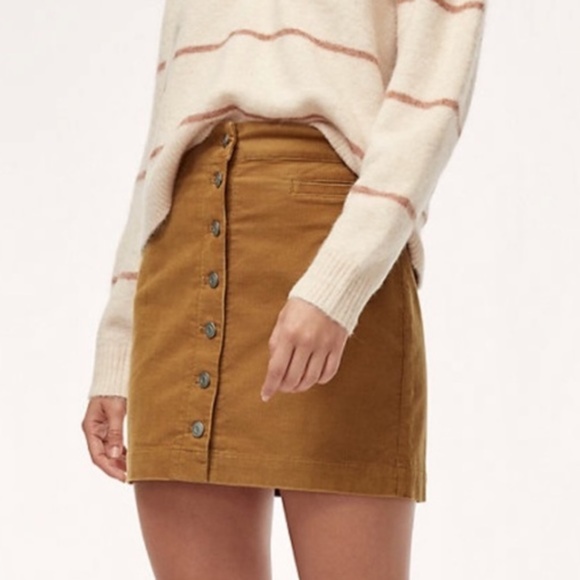 Wilfred Dresses & Skirts - Aritzia Wilfred Free Tan/Gold Corduroy Button Front Skirt